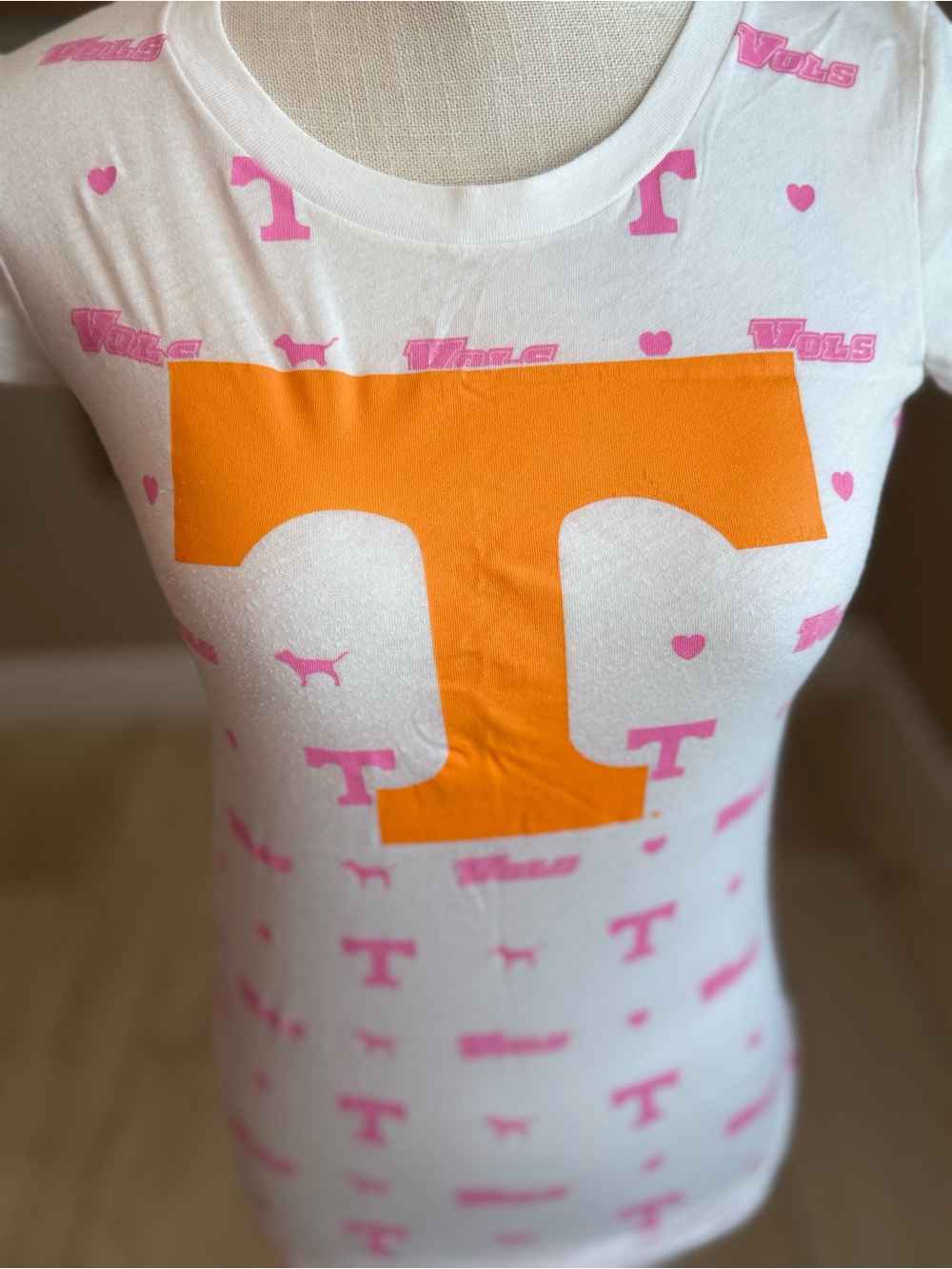 PINK Victoria's Secret White Tee with Orange and Pink Tennessee Icons - Picture 2 of 7